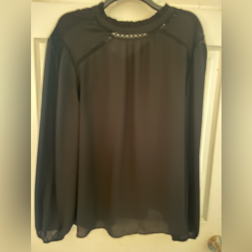 Loft sheer black lace trimmed blouse
